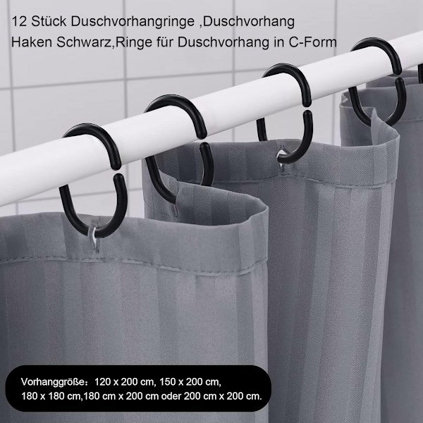 Duschdraperiringar - Duschdraperiringar - 12 Duschdraperikrokar - Svarta C-formade