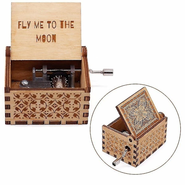FLY ME TO THE MOON Vintage H Handvevad Trä Speldosa 30 Noter
