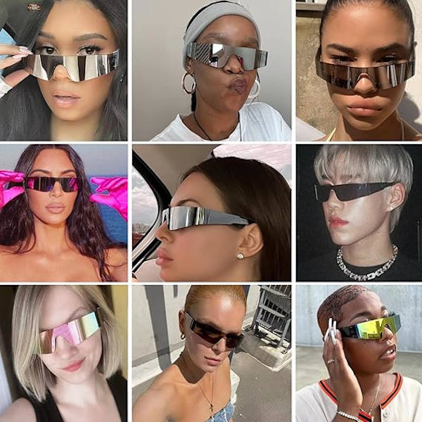 Insvepta solglasögon för kvinnor och män, trendiga, en bit, platt topp, sköldformade glasögon, futuristiska spegelglasögon Pink