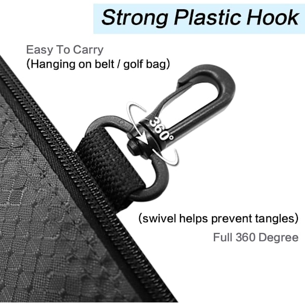 Golf Pouch Bag Ball Holder Verdifull for Menn Kvinner, Golf Oppbevaring Glidelås Håndveske Lomme med Gear Clip Hook for å Feste Veske Black