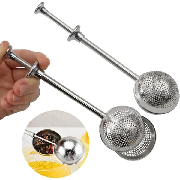 Sæt med 2 te-infusionsenheder i rustfrit stål med presset håndtag, Retra