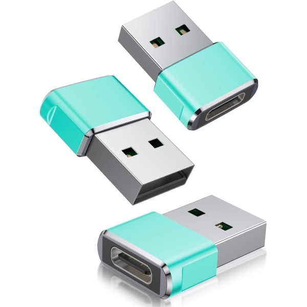 USB til USB C Adapter 3 Pakke, Type C Hun til USB A Han Opladerkabel Konverter til Apple iWatch 8 7 SE, MacBook, iPhone 12 13 14 15 Max Plus Pro, Airpods Green