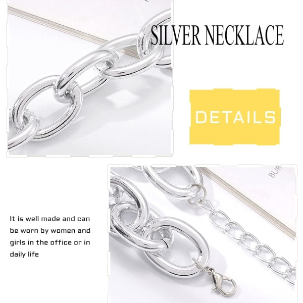 Kraftig choker-kjede i kubansk lenkekjede - tykt kjede - punk-smykke - justerbart for kvinner og jenter Silver