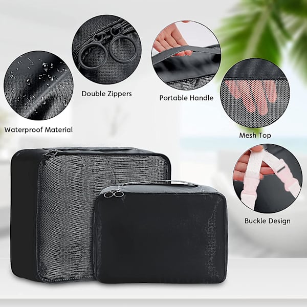 8 stk. Rejseorganisatorposer, Bagagepakkeposer med Sko Opbevaringsposer, Mesh Makeupposer black