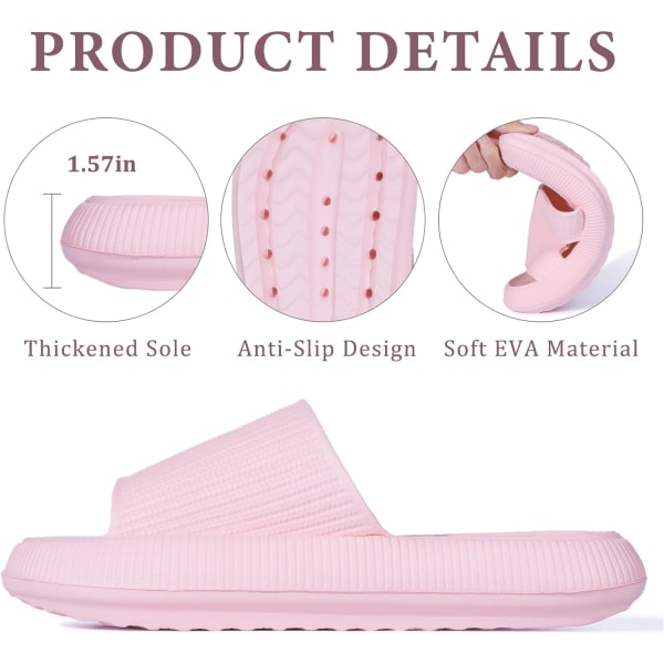 Cloud Sliders Dame Herre, Sklisikre Baderomsslippers Dame Sommer, Myke Flip Flop Puteslippers, Plattform Basseng Sliders Dusjsko for Innendørs Pink 1 5.5 to 6.5 UK