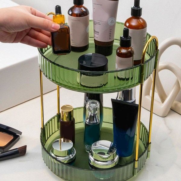 Roterende makeup-arrangør med stor kapacitet Kosmetisk kommodeholder Mørkegrøn2 32*23*21.5*5cm
