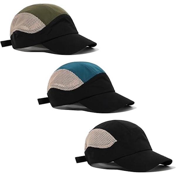 5-panelers baseballcaps i nylon med kort brem, caps for løping i mesh, lett caps med buet brem, unisex caps med UV-beskyttelse