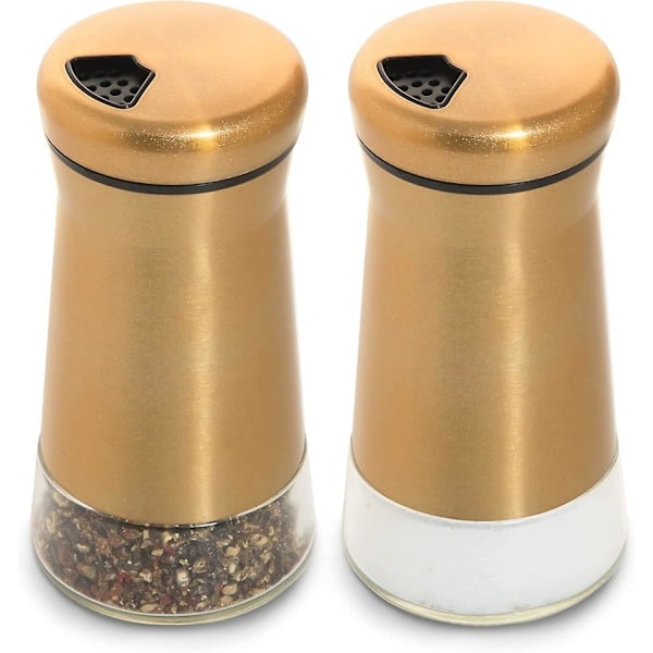 Copper salt and pepper mill, stainless steel, transparent bottom container, stainless steel with adjustable tap hole