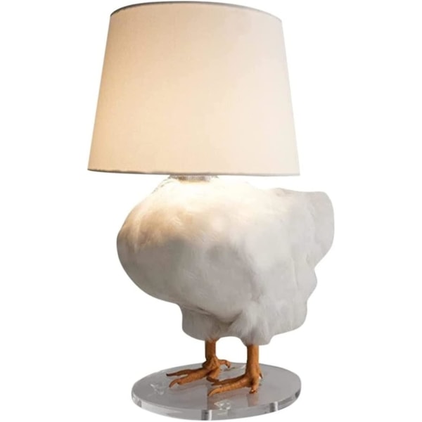 Sjov dekorativ dekorativ hanelampe i harpiks, nyskabende naturtro, personlig høneoplægningsskulptur Bordlampe til hjemmet (farve: hvid)