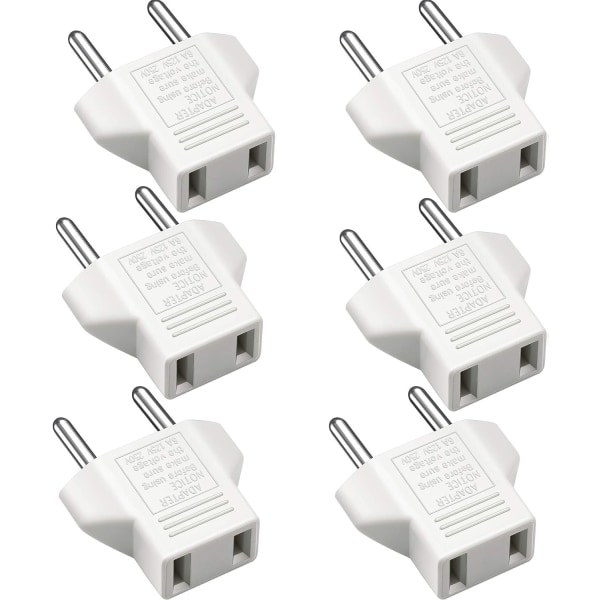 US til EU-adapter, [6-pakning] 2-pin CN Kina US-Amerika til 2-pin EU