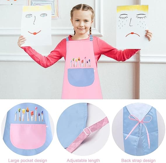 2 st Förkläden för Barn Målarförkläde Ålder 6-12 Vattentäta Kockförkläden för Kök Målning Matlagning Bakning-60×45 cm (Rosa och Blå)
