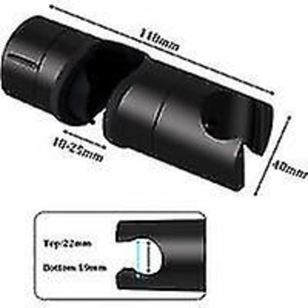 Bruseholder, Universal Sort Brusehovedholder Til 18-25mm Brusebar Solid Abs Fortykket Og Opgraderet Version Brusehovedholder, Mat Sort
