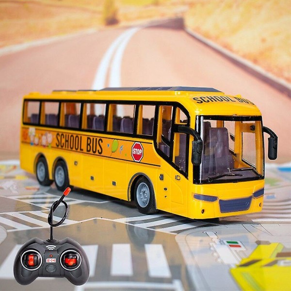 Børnelegetøj Rc Bil Fjernbetjening Skolebus Med Lys Tour Bus Radiostyret Elbil Til Børn Legetøj Gave Robotlegetøj green