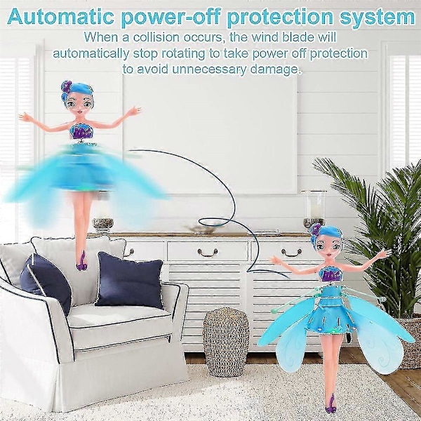 LED Magic Flygande Fe Prinsessa Dock Remote Control Flygande Leksak USB Laddning För Barn Presenter Hög Kvalitet MTS Blue
