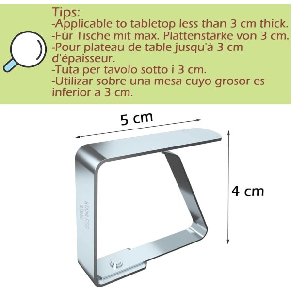 Dudug clips til duge - 8 stk. - rustfrit stål - dugholder 4cm x 8 Pack