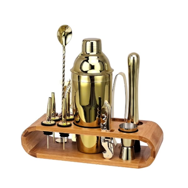 Set Mixology Bartender Kit: 12-delars set med snyggt bambuställ (guld)