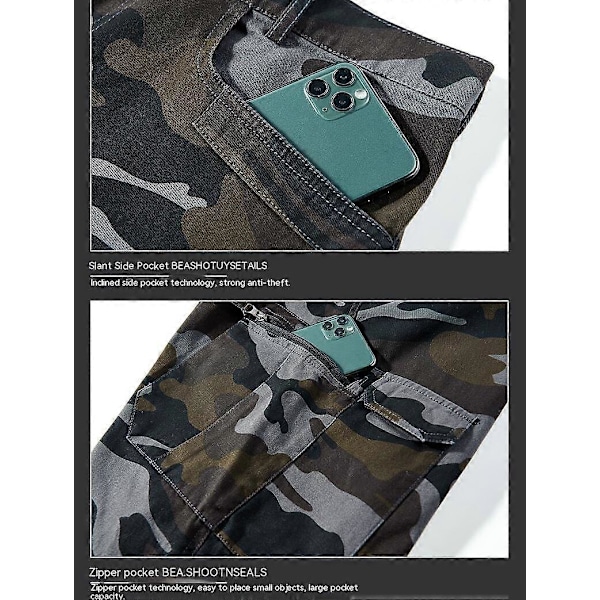 Cargo Shorts för Män Camo Relaxed Fit Multi Pocket Utomhus Cargo Shorts - Grön kamouflage thirty-four