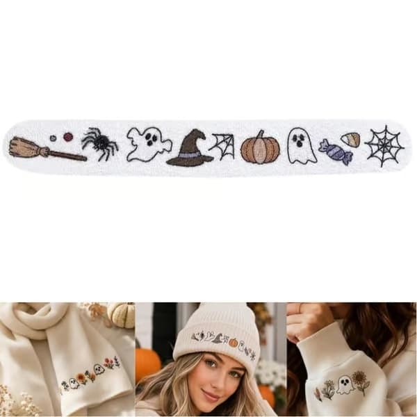 Vattenlösligt broderimönster med Halloween-tema för anpassning av kläder Witch
