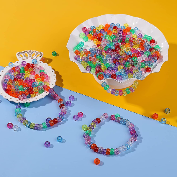 500 glitter ponniperler blanding, 6 x 9 mm flerfarget armbåndperler, perler til hårfletter, plastperler for kunsthåndverk Hårfletting Smykkedekorasjoner