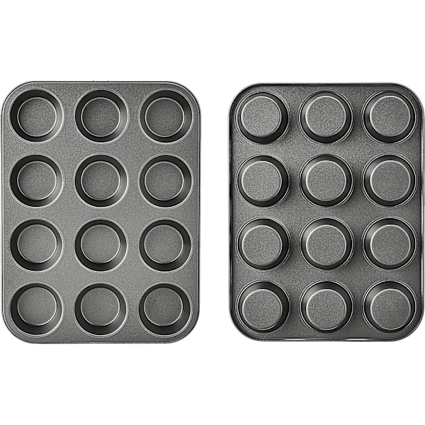 Basics Nonstick Rundt Kulstofstål Muffinform, 2-pak, Grå