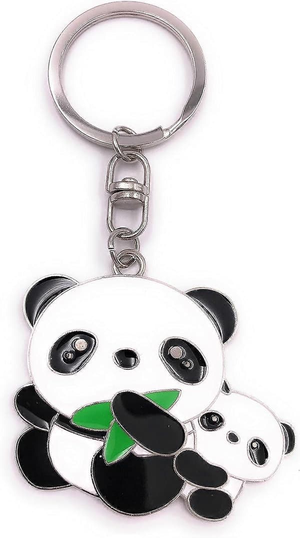 SZTXJ Panda-karhu vauvan kanssa avaimenperä, hopeoitu riipus