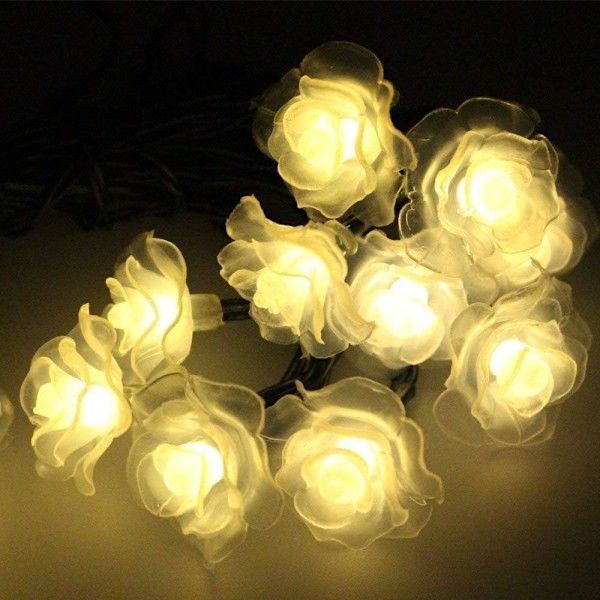 Solcellelys for hagen, 6M 30LED Roseblomst Fairy Strings Blomster Solcellelys Utendørs Vanntett (Varmt Hvit)