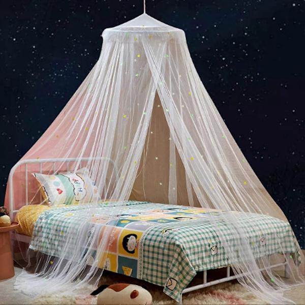 1 Set Sänghimmel med Glow-in-the-dark Polyesterstjärnor Prinsesstema White L