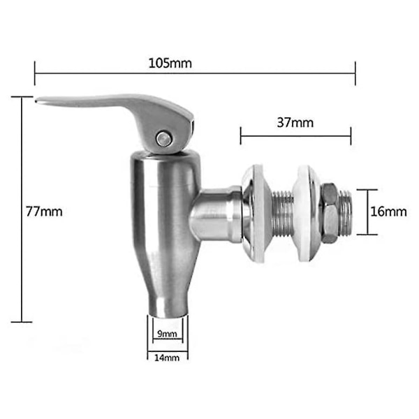 Erstatningstapp for drikkedispenser i rustfritt stål, (16 mm)