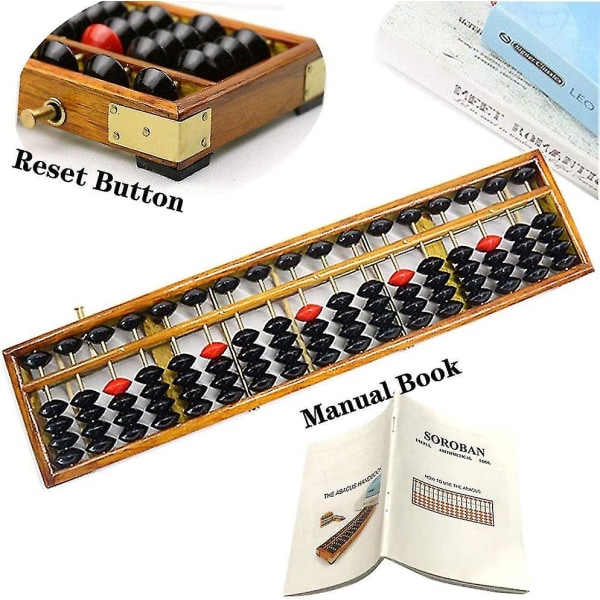 Vintage stil träkulram Soroban 17 kolumn(15 tum) Math Professional abacus för vuxna barn med g
