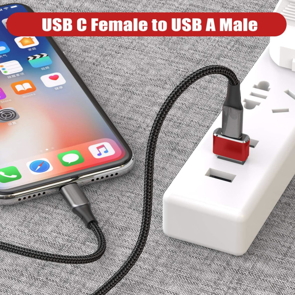 3-pack USB C-adapter, Typ C-hona till USB A-hane laddningskabelkonverter för Apple Watch Ultra iWatch Series 8 7 9, iPhone 11 13 14 16 Plus Max Pro