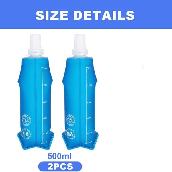 2-pack 500 ml mjuka flaskor, vikbara löparvattenflaskor i TPU, utomhussport-hydreringsflaska, mjuk vattenflaska för hydreringsväst