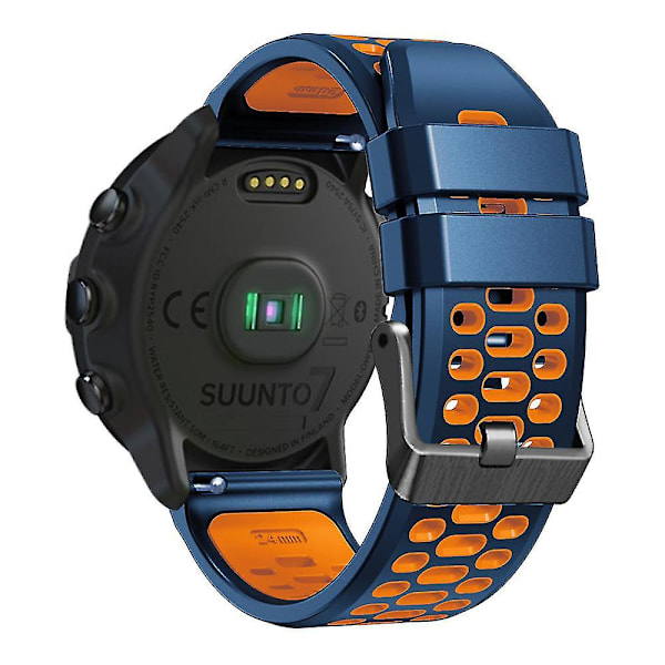 Dubbelfärgad Silikonarmband för Suunto 7 / 9 / 9 Baro 24mm med Multi-hål Design Snabbspänne Armband Midnight Blue Orange