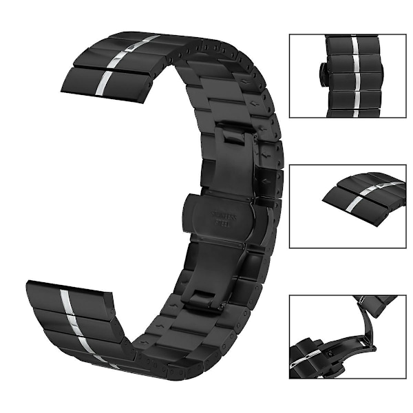Remme for Garmin Forerunner 255 i rustfritt stål med spenne Black Silver