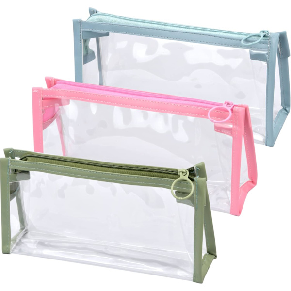 3-pack transparenta, vattentäta pennfodral, färgglada, multifunktionella, med stor kapacitet, pennfodral, pennfodral, kontorsmaterialarrangör för flickor, pojkar, tonåringar