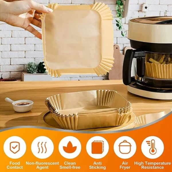 Fyrkantigt Airfryer-papper 100-pack - 17cm Engångspapper för Airfryer Brun