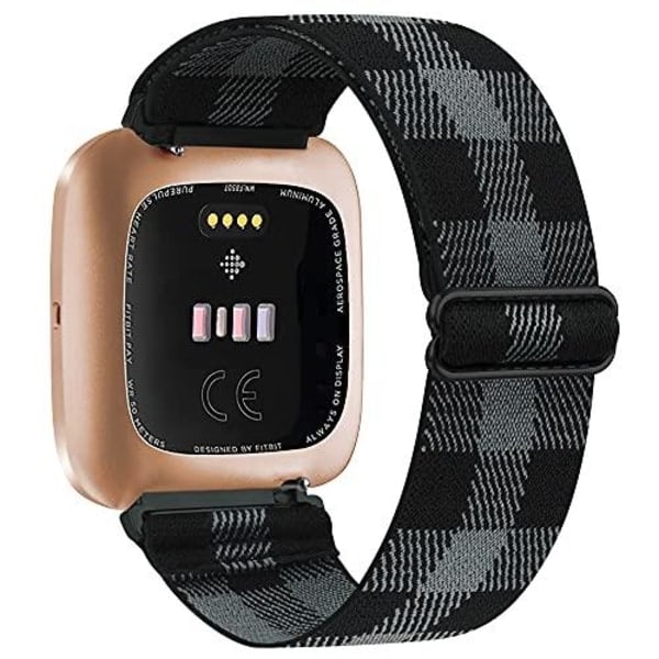 Joustava kudottu lenkkiremmi Fitbit Versa 3 2:lle, Versa Lite -remmi, säädettävä nylonurheilukelloremmi Fitbit Sense -kellolle Black Grey For Versa a little