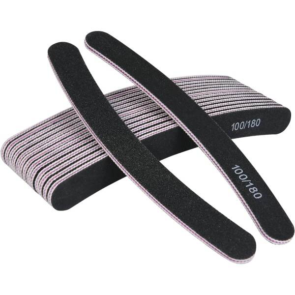 15 stk neglefiler profesjonelt sett buede neglefiler 100/180 grit tosidig smergelbrett manikyrverktøy for hjemme- og salongbruk B15 Pcs Curved  Black