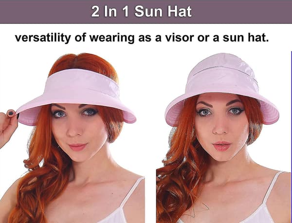 Hatte til Kvinder Upf 50+ UV Solbeskyttende Konvertibel Strand Visor Hat Pink