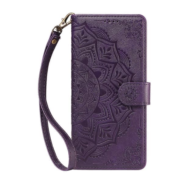 Kompatibel med iPhone 16e / iPhone 17e Pung Etui Præget Mandala Mønster PU Læder + TPU Cover med Håndledsrem
