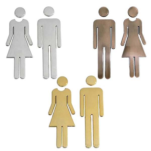 2 st Toalettsymboler Självhäftande Badrumsskyltar Toalettdörrskylt För Hotell, Kontor, Hem WC-Plack Bronze