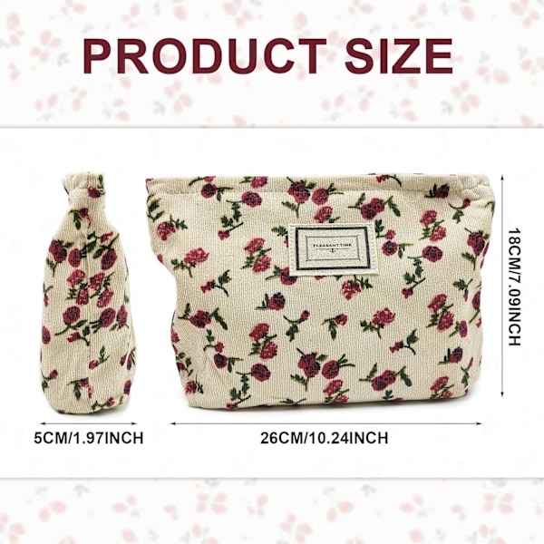 2-pack canvas kosmetikväska, blommig sminkväska, rosblommigt tryckt manchester toalettväska, bärbar kosmetikväska, toalettartiklar förvaringsorganisatör