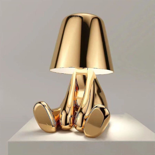 Sengebordslampe, gull Thinker-lampe Skrivebordslampe Trådløs oppladbar bærbar dekorativ nattbordslampe med usb-lading