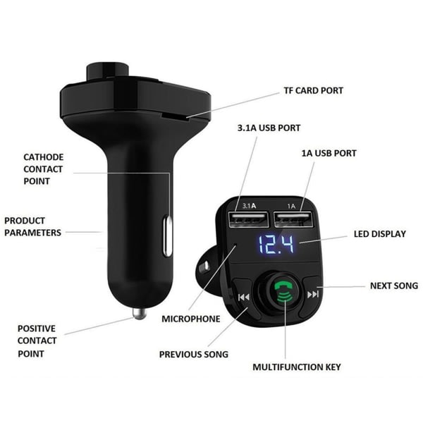FM-sender trådløs Bluetooth bil USB-lader musikkspiller