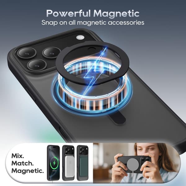 Magnetisk 360 Ringdeksel til iPhone 17 Pro 6.3 \" - Matt Svart MagSafe-kompatibelt Støtsikkert Deksel (2026) black