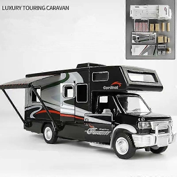 1:28 Alloy Luxury RV Caravan Vehicles Automalli Valettu Metalli Leiruriauto Matkailuauto Malli Ääni Valo Lasten Leikkikalut Lahjat Blue