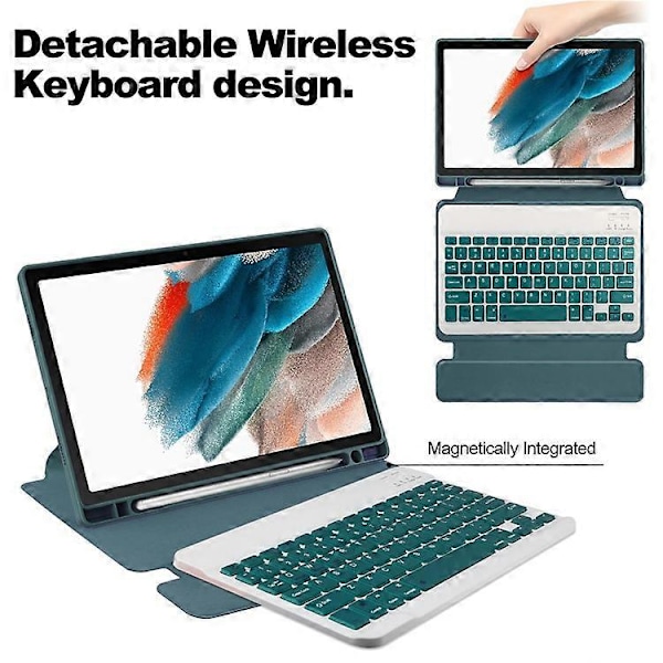 Kompatibelt Skal med Bluetooth-tangentbord för Samsung Galaxy Tab A8 10.5 (2021) / (2022) Roterande Ställ Surfplatta Fodral DarkGreen