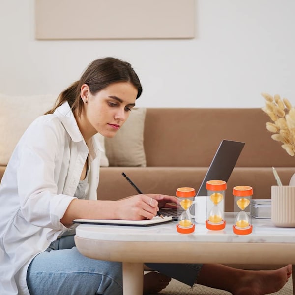 Fruktformad timglas sandtimer, säker färgglad tydlig sandglas med skyddande lockbas för hem, skrivbord, kök, matlagning, nedräkning Orange 10 min