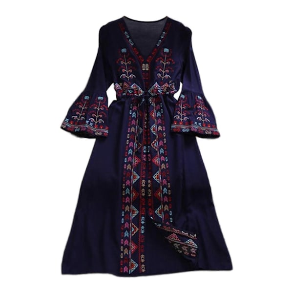 Damklänning Broderad Blommig Casual Strandklänning för Gata Vardag Festivaler Vit Dark Blue Average Size