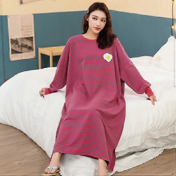 6 Väriä Rento Kotiasu Naisten Pitkähihainen Puuvilla Yöpaita Löysä Pyjama Red