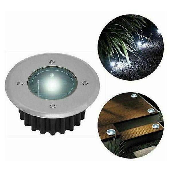 Sæt med 6 forsænkede solcelle LED-spotlights - Runde - Diameter: 85 mm - Holdbar udvendig til base - Front i rustfrit stål - 6 solcellelamper - IP